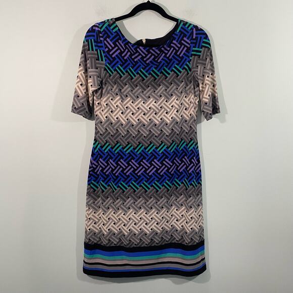 Jessica Howard Women's Multicolor Graphics Short Sleeve Jersey Sheath Dress - Picture 1 of 8